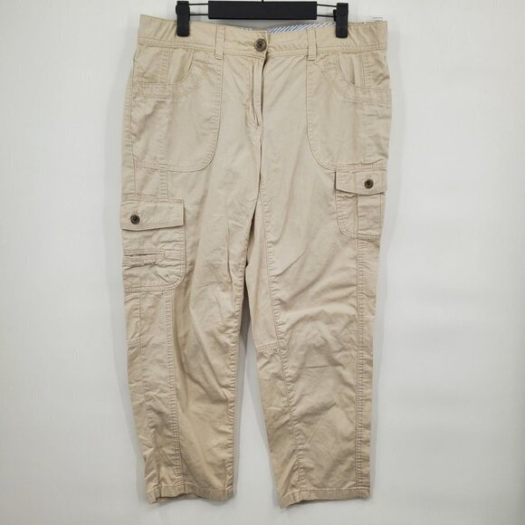 Tommy Hilfiger Cargo Pants Cotton Mid-rise Solid Cropped Capri 8 Womens Cream - Picture 1 of 12